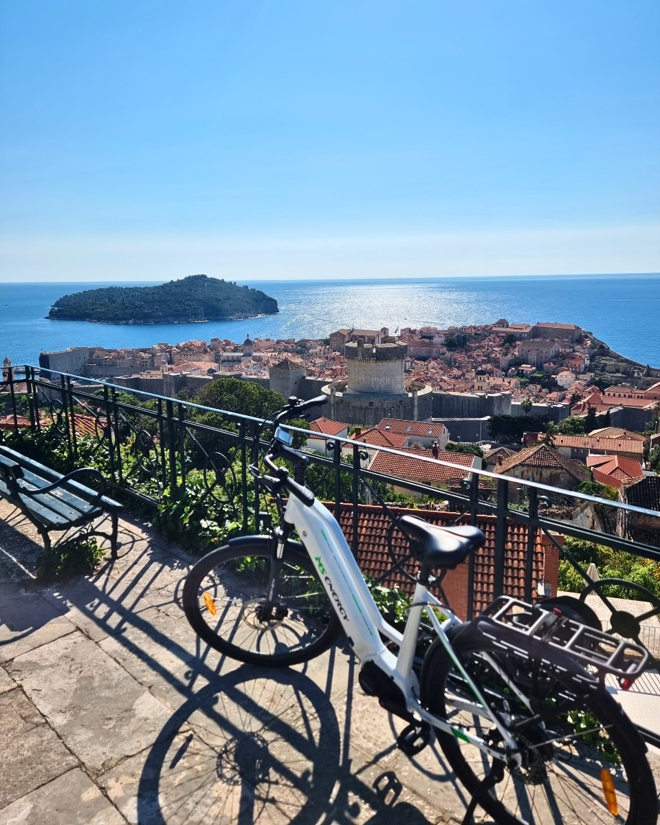 E-bikes at a Dubrovnik viewpoint above the Old Town and Adriatic Sea.